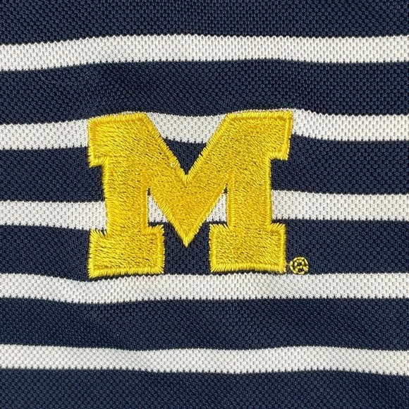 Nike x Michigan Wolverines Polo Shirt Men Medium Blue White Striped Performance - Picture 4 of 9